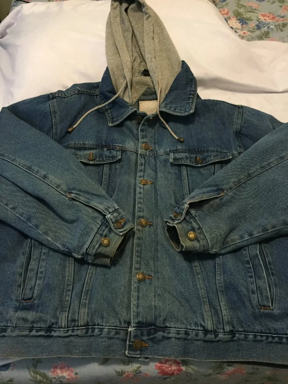 VTG Canyon Guide Outfitters Mens 2XL Hooded Denim Trucker Jean Jacket Lined